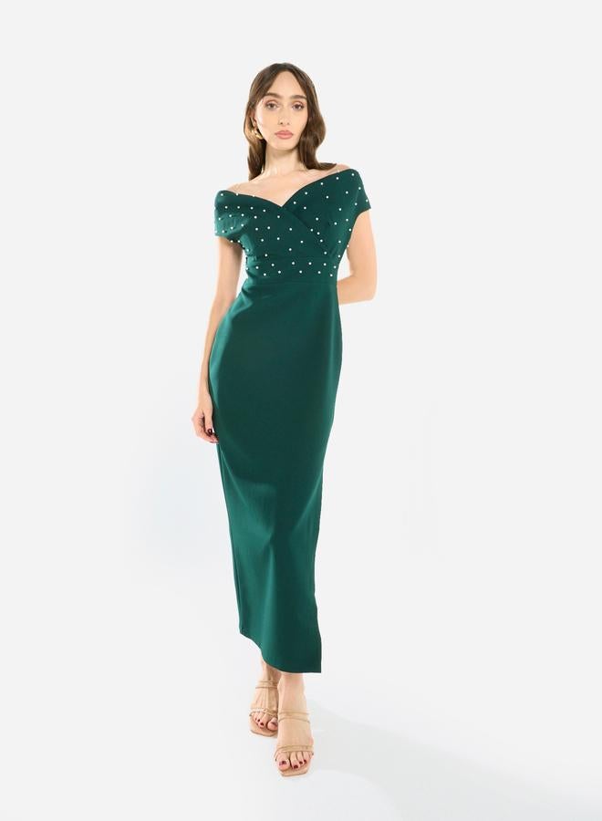 House of Moda Women Embellished Bardot Midi Dress - Image 3